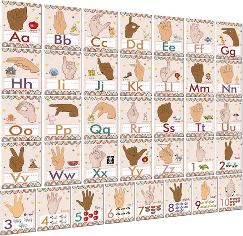 YIYDONG 36 Pieces ASL Alphabet Line Bulletin Board Set ABC Number Sign Language Flash Cards Wall Decorations for Pre-School Kindergarten Elementar...