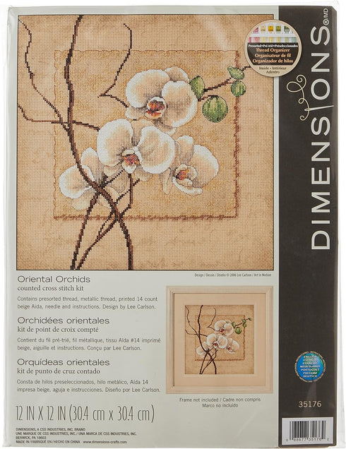 Dimensions 'Oriental Orchids' Counted Cross Stitch Kit, 14 Count Beige Aida, 12" x 12"...
