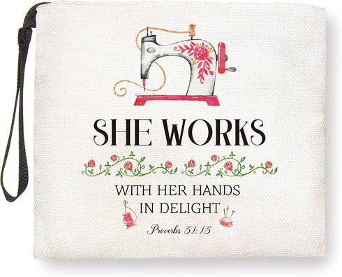 Quilting Gifts for Women, Quilters Gifts for Women-She Works with Her Hands - Sewing Gifts for Sewing Lovers, Seamstress Gifts Makup Bag, Gift for...