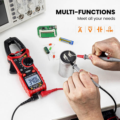 KAIWEETS HT206A Clamp Meter Multimeter TRMS 4000 Counts, Auto-ranging Amp Voltage Tester with Backlight, Measures AC Current, AC/DC Voltage, Capac...