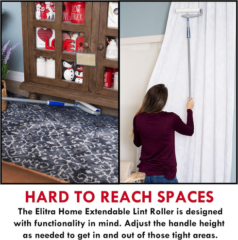 extendable Long Lint Roller 12-51 Inches Pet Hair Remover - Includes 2 Refills 180 Sheets...