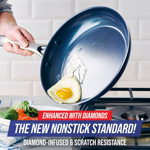 Blue Diamond 10" Nonstick Frying Pan Skillet, Diamond Infused PFAS & PTFE-Free Ceramic Pot, Dishwasher & Oven Safe, Stay Cool Handle, Durable Non ...