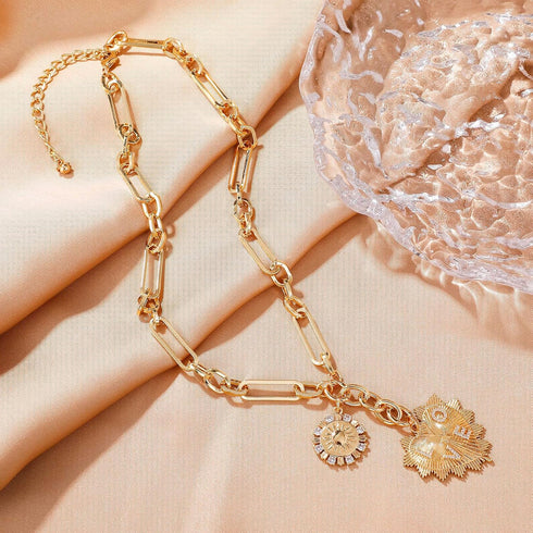 Sun Heart Charm Choker Necklace for Women Men,18k Gold Plated With Zircons Inlaid Pendants,Thick Chunky Paperclip Chain Hip Hop Necklace Unisex Je...