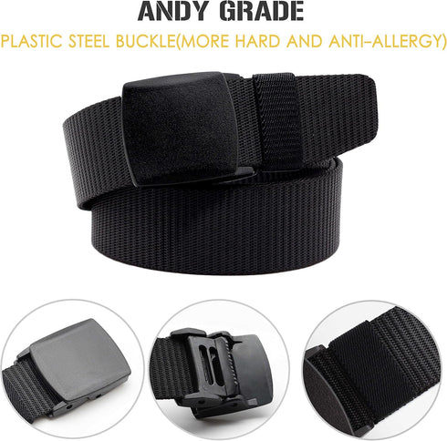 Nylon Tactical Military Men Belt Webbing Canvas Web Belts with Plastic Buckle No Metal Nickel Free, 2 Pack...