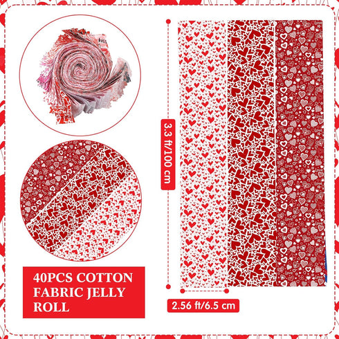 40 Pcs Valentine's Day Cotton Fabric Quilting Strips Craft Fabric Bundle Cotton Strips Patchwork Fabric Sets with Different Patterns Craft Sewing ...