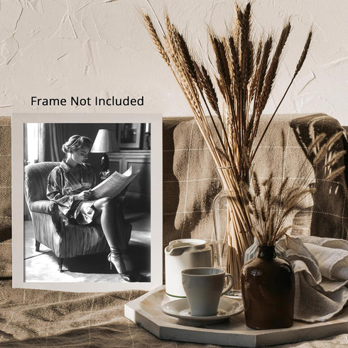 Posterizer 1 pcs-20th-century glamour photography black and white photo of woman reading newspaper 1-Photography Art-Retro Art- unframed wall art...