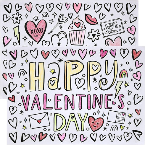 Iconikal Color-Your-Own 2-Sided Reversible Disposable Paper Place Mats, Valentine's, 14 x 10-inches, 22-Count...