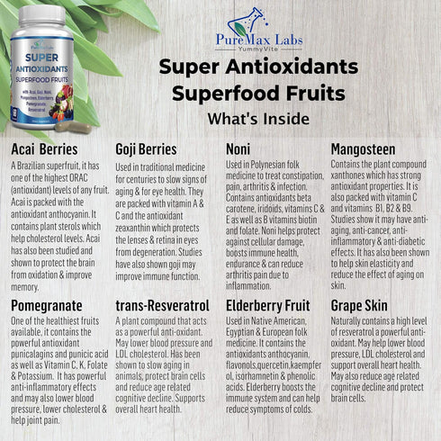 Super Antioxidant Fruit Superfood Complex - Powerful Antioxidant Superfruits, Acai, Goji, Noni, Mangosteen, Pomegranate, Elderberry, Resveratrol, ...
