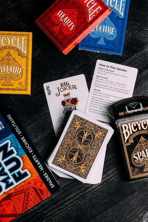 Bicycle 4 Playing Card Games in 1: Euchre, Hearts, Spades, and Solitaire (4 Card Game Pack)...