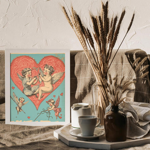 Posterizer 1 pcs-Valentine's day poster-Cute cupids with a heart -2-Romantic Art-Holiday Poster Collection-Gift for Couples boyfriend girlfriend H...