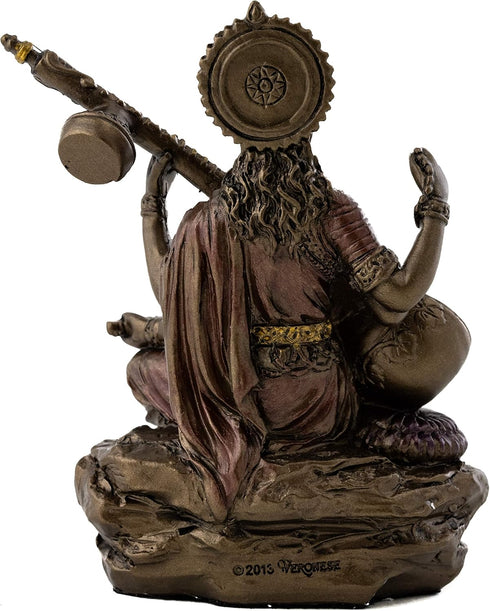 Top Collection Mini Saraswati Statue - Hindu Goddess of Knowledge, Music, Arts, and Wisdom Sculpture in Premium Cold Cast Bronze - 3-Inch Collecti...