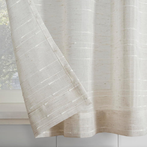 Clean Window Textured Slub Stripe 2-Pack Anti-Dust Allergy/Pet Friendly Sheer Cafe Curtain Pair, Linen, 52" W x 24" L (2 Panels)...