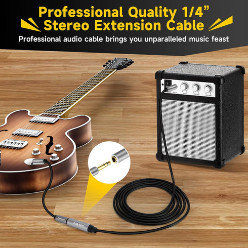 1/4 inch Extension Cable 4 Feet, 6.35mm 1/4" TRS Male to Female Stereo Adapter Jack?Quarter inch Headphone Guitar Extension Cable, Hi-Fi Sound, Go...