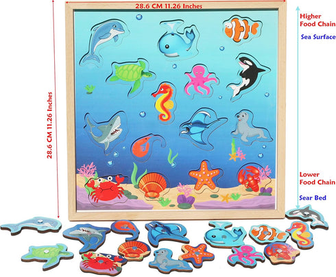 TOWO Wooden Fishing Game-Magnetic Fishing Puzzles with Numbers Jigsaw Puzzle- Sea Creatures Kids Fishing Game Educational Toys for 3 years old Mat...