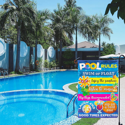 Pool Rules Signs and Decorations Outdoor, Summer Garden Flag Double Sided Burlap 12x18Inch...
