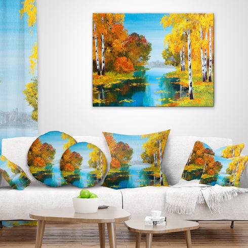 Designart Birch Forest Near The River' Landscape Printed 16 in. x 16 in...