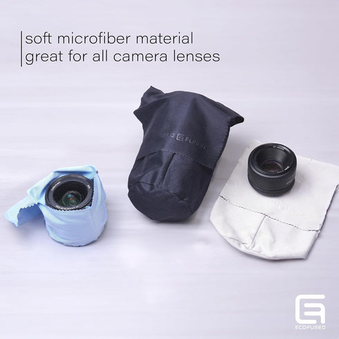 Eco-Fused Camera Lens Pouches - Microfiber Lens Cloth Bag - 4 Pack - Soft Camera Wraps for Multi-Sized Lenses and Accessories - Camera Bag Inserts...