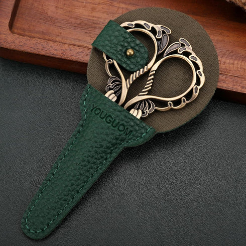 Embroidery Scissors Sheath Protector Craft Scissors Storage Cover Leather Case, 2Pieces Green...