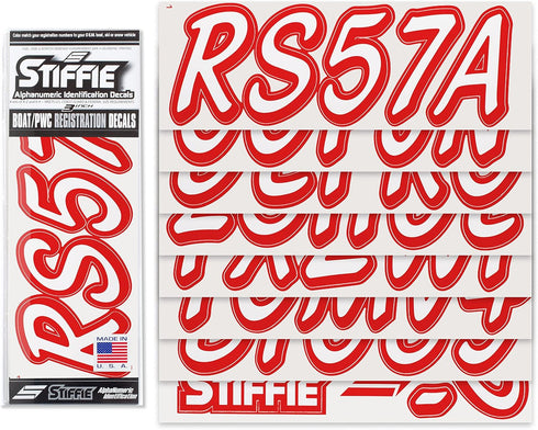 Whipline Solid White/Red 3" Alpha-Numeric Registration Identification Numbers Stickers Decals for Boats & Personal Watercraft...