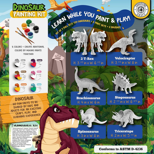STEM.org Dinosaur Painting Kit for Kids with Dino Trivia-Dinosaur Crafts for Kids Ages 3-5 + w/ 2T-Rex Dinosaur Set - Screen Free, Educational Din...