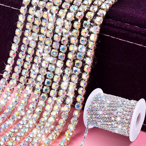 BLINGINBOX Rhinestones Chain 10 Yards SS16/4mm Crystal AB Glass Sew On Rhinestones Cup Chain with Silver Bottom Sew On Trim(ss16-4mm, Crystal AB-S...