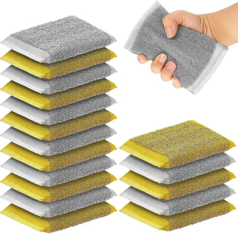 24 Pack Steel Scrub Sponges for Dishes Non Scratch Scouring Sponge Multi Use Metal Scrubber Heavy Duty Dish Wash Kitchen Sponge for Pot Dish Washi...