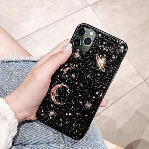 Bonitec for Apple iPhone 11 Pro Case 3D Bling Planet Glitter with Space Sparkle Moon Star Universe Flexible Soft TPU Protection Shockproof Protect...