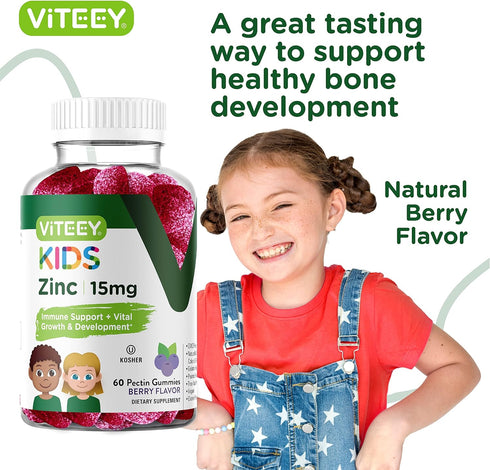 Zinc for Kids Gummies, 15mg - Immune Support for Kids & Teens - Powerful Natural Antioxidant, Kids Zinc Vitamin Supplement - Vegan, Gelatin Free, ...