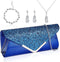 Jadive 4 Pcs Clutch Purses Bag for Women Evening Rhinestone Jewelry Set Bling Necklace Earrings Bracelet for Prom...