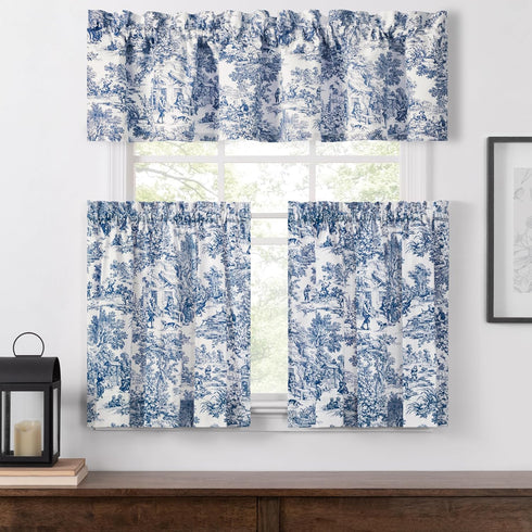 Victoria Park Toile 68-Inch-by-30 Inch Tailored Tier Curtains, Blue...