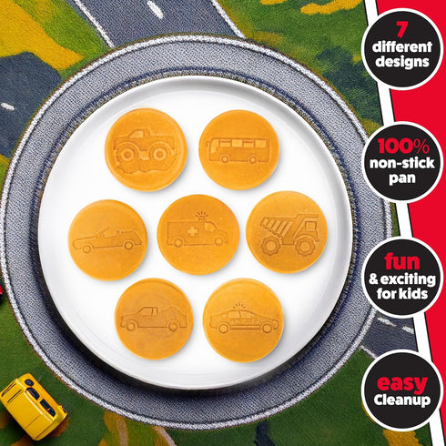 Car & Truck Mini Pancake Pan - Make 7 Unique Flapjack Cars, Nonstick Pan Cake Maker Griddle w Long Handle for Breakfast Fun & Easy Cleanup, Unique...