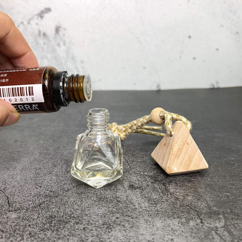 4 Pack,6ml(1/5 Fl Oz) Refillable Car Essential Oil Diffuser,Empty Car Air Freshener Pendant Perfume Aromatherapy Vials-Clear Glass Bottle With Woo...