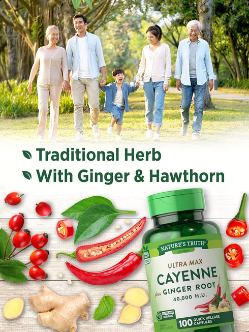 Nature's Truth Cayenne Pepper Capsules | 40,000 HU | 100 Count | with Ginger Root | Non-GMO & Gluten Free Supplement...