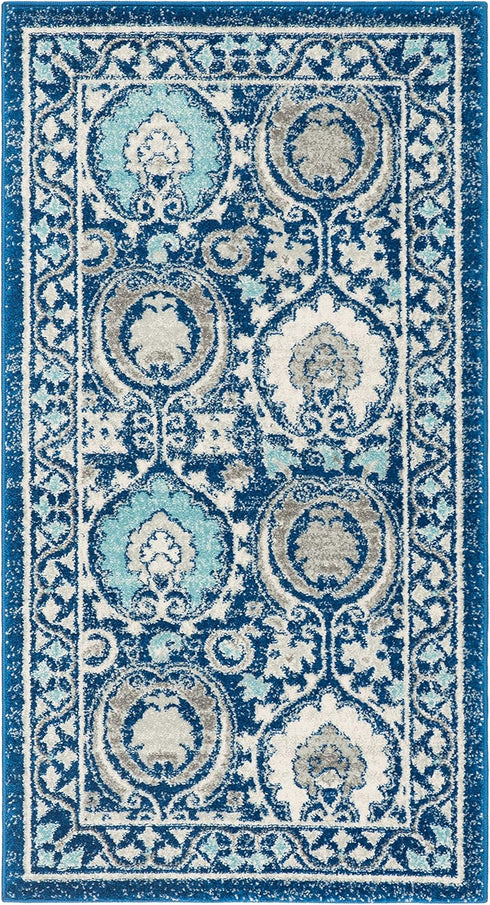 SAFAVIEH Evoke Collection 2'2" x 4' Blue/Ivory EVK251C Boho Non-Shedding Living Room Bedroom Accent Rug...