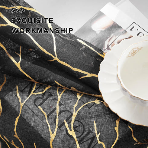 FINECITY Black Gold Sheer Curtains for Bedroom - Metallic Gold Foil Tree Branch Black Sheer Curtains 63 Inch Length Black and Gold Window Curtain ...