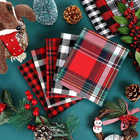 Tatuo 12 Pieces Christmas Fat Fabric Bundles Buffalo Plaid Fat Quarters Cotton Fabric Square Bundles 19.5 x 15.7 Inch Charm Yarn-Dyed Checked Quil...