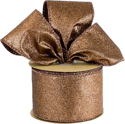 HUIHUANG Copper Christmas Ribbon 2-1/2" Sparkle Metallic Glitter Wired Ribbon for Tree, Bows Making, Wreath Supplies, Gift Wrapping, Garland, Home...
