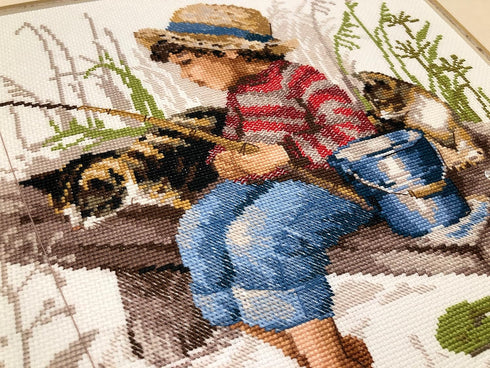 RIOLIS 1470 - Let's Go Fishing - Counted Cross Stitch Kit 12" x 12" 14 Count White AIDA 24 Colors...