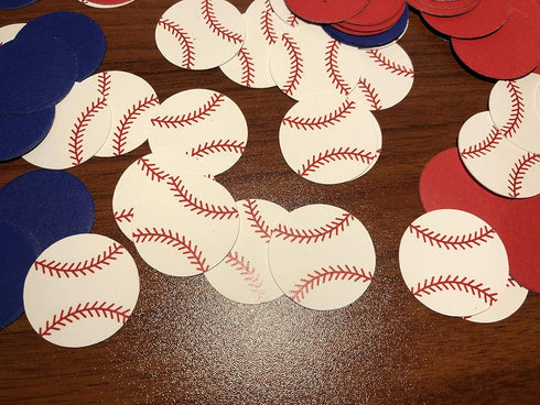 Red&Blue&White 100Pcs Baseball Confetti Baseball Party Table Confetti, Baseball Table Decorations for Baseball Theme Baby Shower Birthday Party Su...