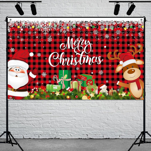 Irenare Christmas Banner Backdrop Santa Claus Reindeer Merry Christmas Banner Indoor for Xmas Holiday Party Photo Booth Photography Wall Hanging D...