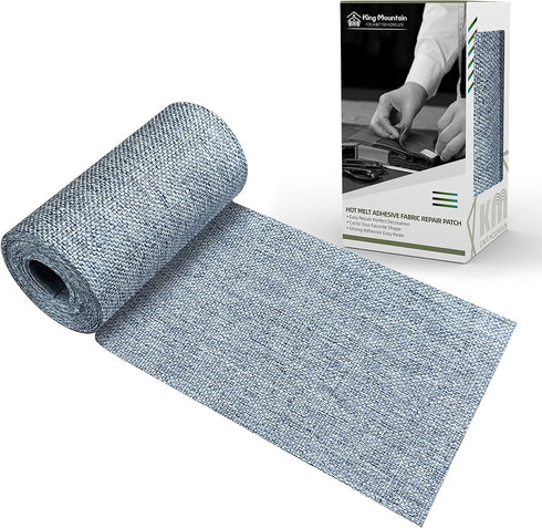 King Mountain Premium Linen Fabric Iron-on Repair Patch, Inside&Outside, 3"x60" With Backing Glue, Decorative Kit (Blue Grey)...
