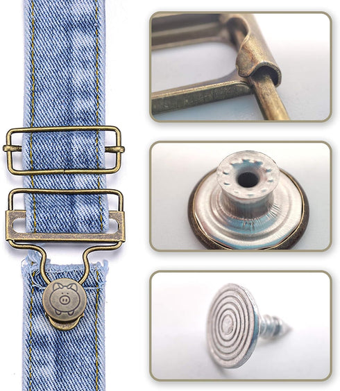20 Sets Overall Suspender Buckle Replacement, 1.5 inch Tri-Glide Overall Buckles with 40 Sets Copper Buttons for Bib Pants, Trousers, Jeans...