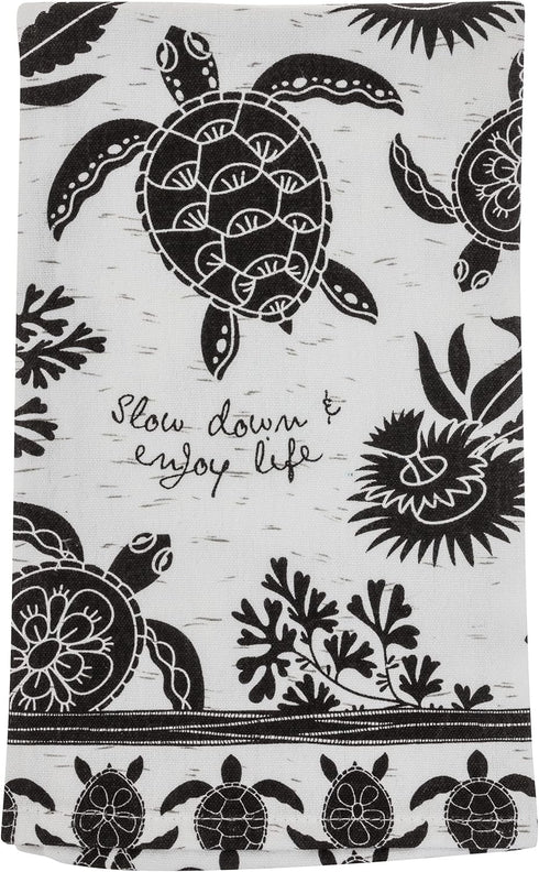 Karma Gifts Black and White Boho Tea Towel,Cotton, Sea Turtle...