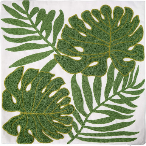 Embroidery Throw Pillow Covers 18x18 Home Decor Loop Tropical Green Leave Floor Pillow Cover for Couch 100% Cotton Canvas Cushion Cover Pillow Cas...