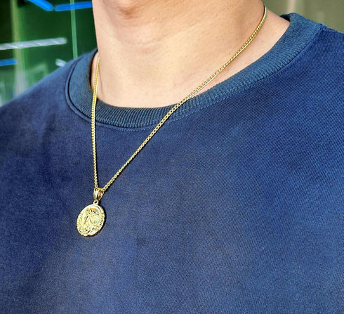 18K Gold Plated Jesus Coin Necklace, Christian Prayer Pendant Necklace for Men Women Religious Necklace...