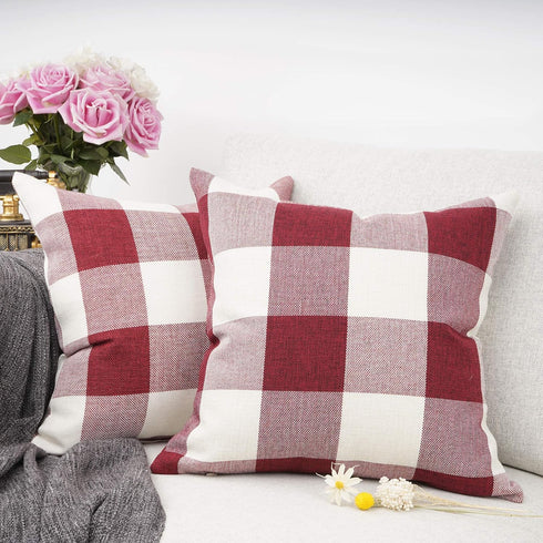 YOUR SMILE Christmas Retro Farmhouse Buffalo Tartan Chequer Plaid Cotton Linen Decorative Throw Pillow Case Cushion Cover Pillowcase for Sofa,Set ...