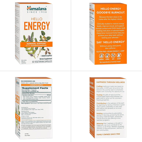 Himalaya Hello Energy Herbal Supplement with Ashwagandha, Amla, Haritaki, Daily Energy Support, Positivity, Metabolism, Caffeine Free, Gluten Free...