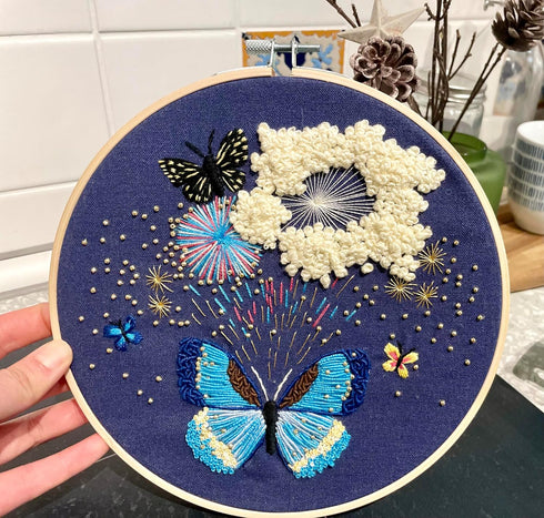 mozhijing Butterfly Embroidery Kit for Adults with Stamped Pattern, Round Beads for Embroidery DIY Crafting,Cross Stitch Beginner Kits with Frame,...