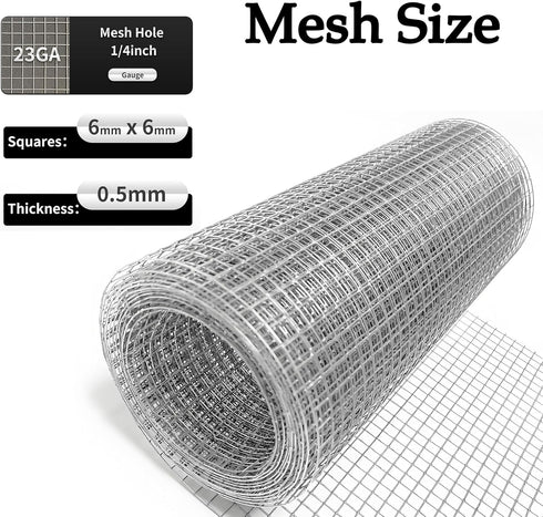 Hardware Cloth 1/4 inch 8inx10ft Galvanized After Welding 23 Gauge,Wire Cloth Wire Mesh Roll Chicken Wire Fence Mesh Roll for Chicken Pen/Coop Fen...