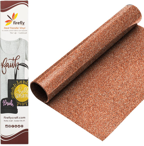 Firefly Craft Glitter Copper Heat Transfer Vinyl - HTV Vinyl for Cricut - Heat Press Vinyl for Shirt Transfers - Iron On Fabric Sheets - 3 Pieces,...